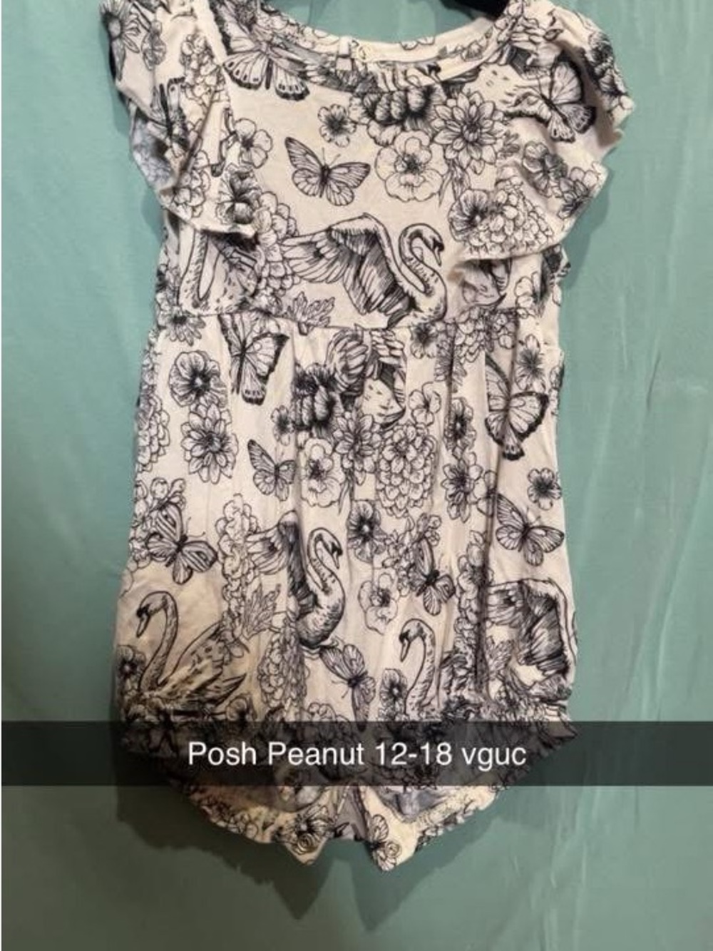 Posh Peanut White Romper with Black Swan & Butterfly Print